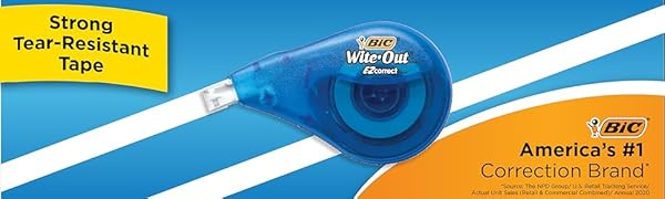 white out correction tape displayed, bringing out bic as the #1 brand in correction tape