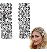2 Pcs Silver Rhinestones Snap Hair Clips for Women Girls Rectangular Hairpins Korean Barrettes Ha...