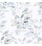 HeloHo Peel and Stick Wallpaper Green Blue Floral Leaf Wall Paper Self Adhesive Removable Waterpr...