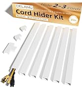 Delamu Cord Hider, 85in Cord Covers for 2-3 Wires on Wall, Self-Adhesive Cable Hider, Paintable W...