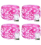 JMEXSUSS 4 Pack 50 LED Pink Fairy Lights Battery Operated, 16.1ft Christmas Fairy Lights Indoor O...