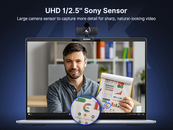 A man is presenting data using a 4K webcam.