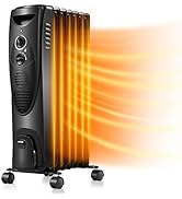 Kismile 1500W Oil Filled Radiator Heater, Portable Electric Heater with 3 Heat Settings, Adjustab...
