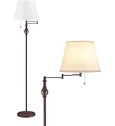 Vintage Floor Lamp with 350°Adjustable Swing Arm, 61” Mid-Century Modern Floor Lamp, Standing Pol...