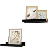 Solrot Small Black Floating Shelves for Wall Decor, Wall Mounted Wood Shelf for Bedroom, Living R...