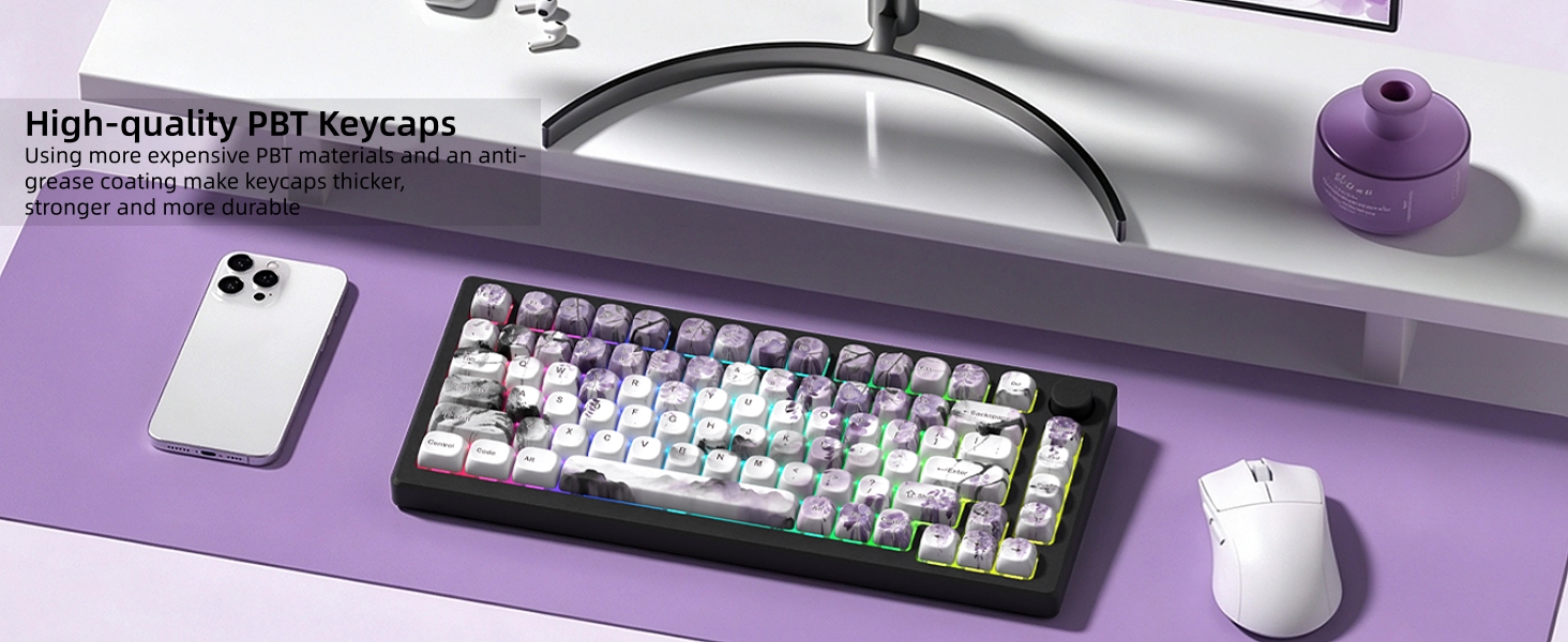 MOA Romantic Purple Keycaps, Custom PBT Keycaps Set Mechanical Keyboard Key Caps