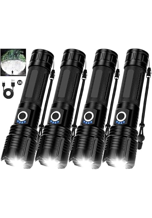 BEFAMALI 4 Pack Flashlight Rechargeable High Lumens, 99000LM Flash Light, Adjustable LED Bright F...