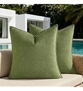 Fancy Homi Pack of 2 Waterproof Soft Chenille Decorative Outdoor Throw Pillow Covers Solid Moss G...