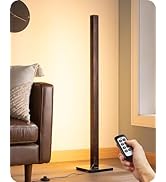 EDISHINE Wooden LED Corner Floor Lamp, Minimalist Dimmable Stick Light with Remote, Modern Standi...