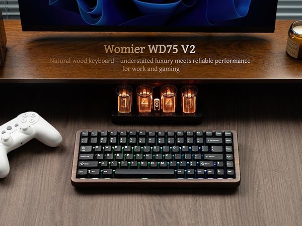 75% Mechanical Keyboard Wireless with QMK/VIA, WD75 V2 Wood Gaming Keyboard