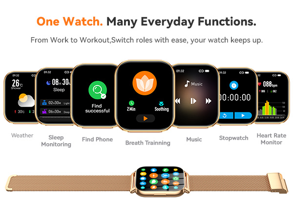 smart watch with Calorie Tracker, Stopwatch, Pedometer, Music Playback/Control, Weather
