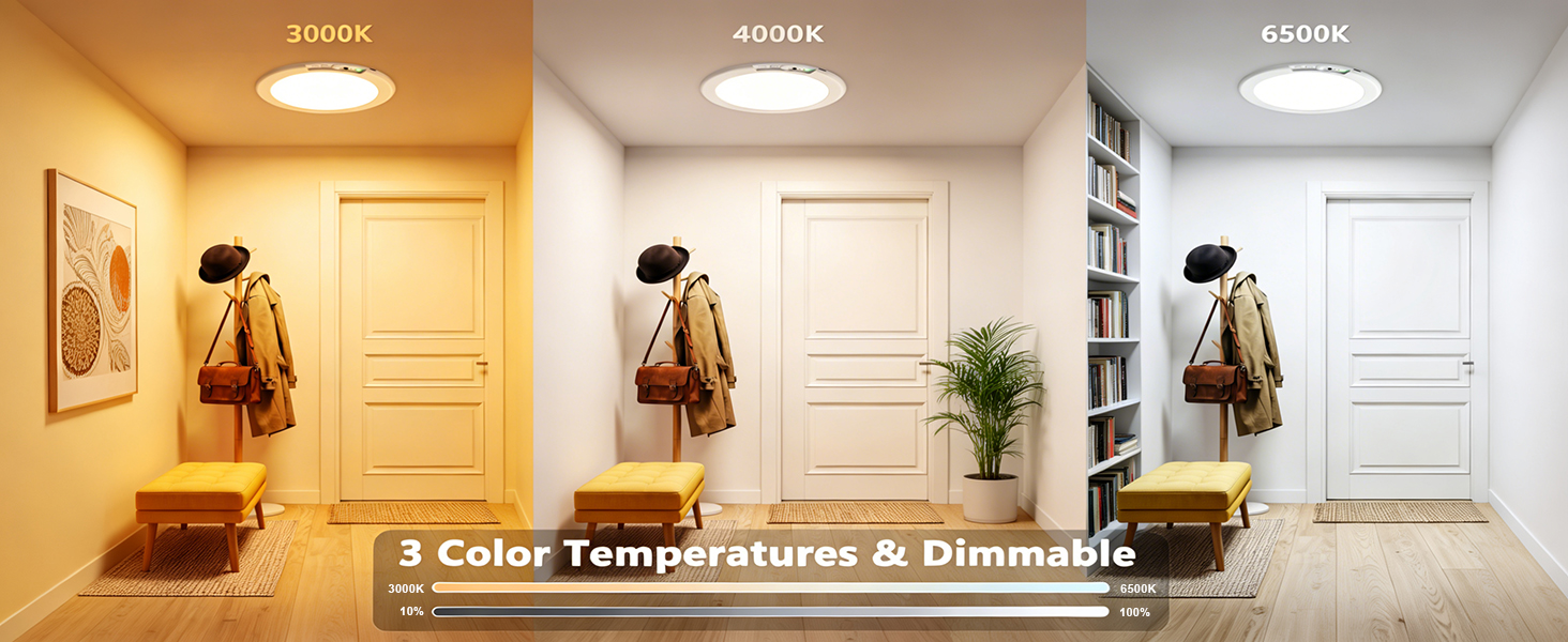 The ceiling light allows you to adjust the color temperature and brightness