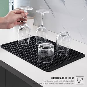Slip Resistant Silicone Quick Dry Pad for Dishes, Waterproof Dishwashing Rack, BPA Free Washing Mats