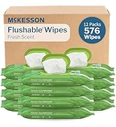 McKesson Flushable* Adult Wet Wipes – 576 Wipes (12 Pack of 48) – Aloe &amp; Vitamin E, Plant-Based C...