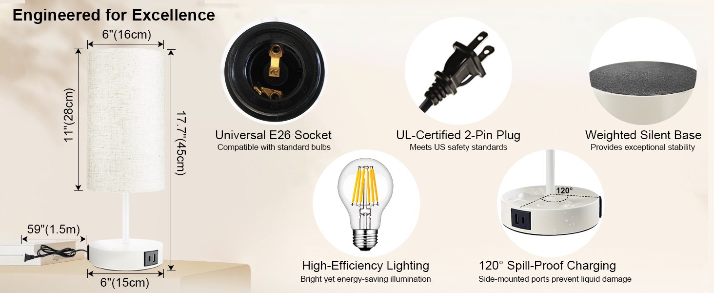 upgrade side e26 plug bedside table lamp