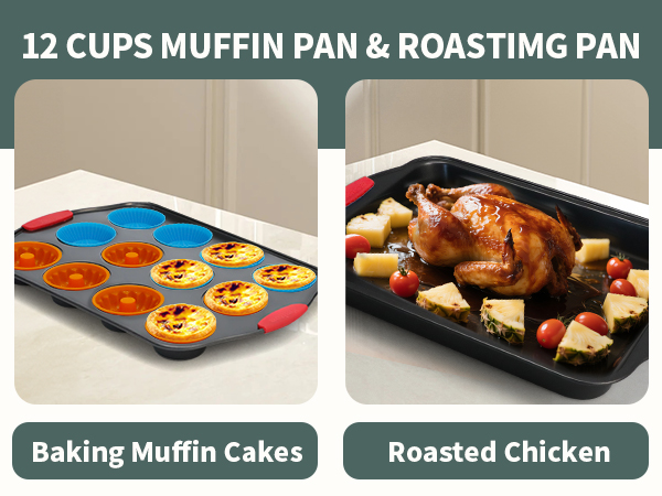 12 cups muffin pan roasting pan-muffin cake roasted chicken meat