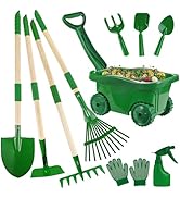 Duckura Kids Gardening Tools Set - 10pcs Wheelbarrow Set for Kids with Shovel, Rake, Leaf Rake, S...