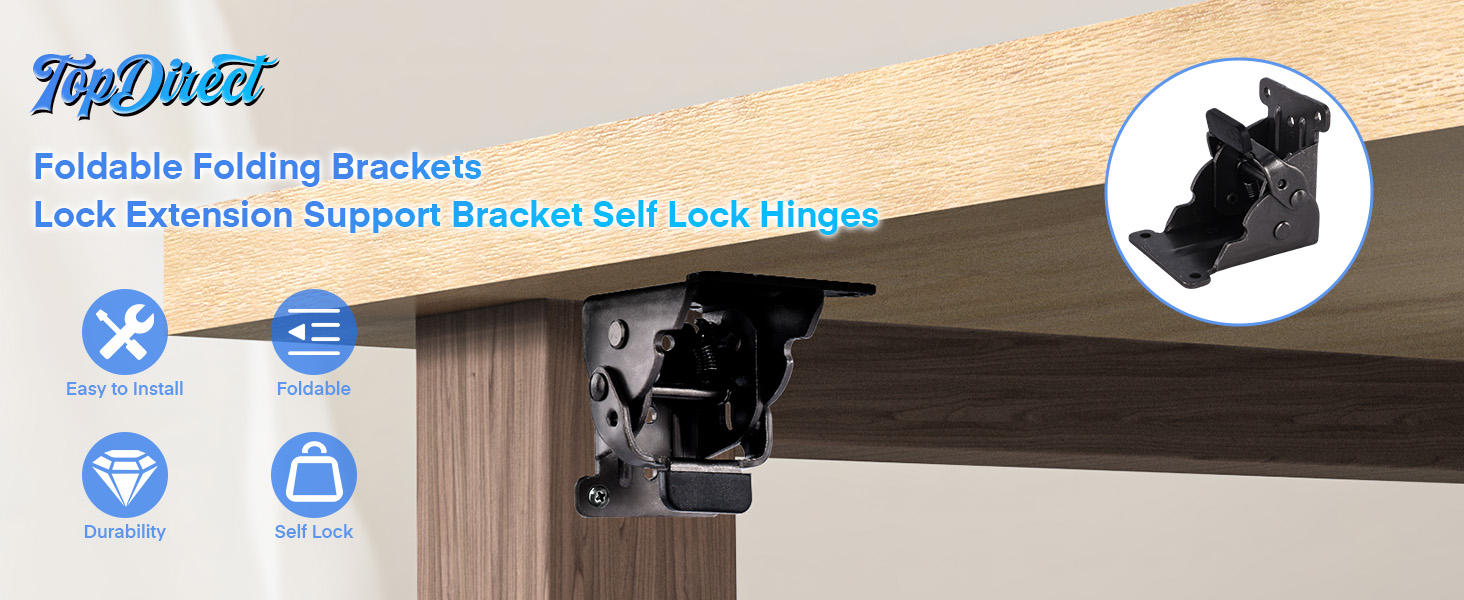 Folding Brackets, TopDirect Lock Extension Support Bracket Foldable Self Lock Hinges with Screws