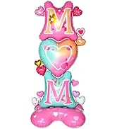 Happy Mother's Day Standing Balloon - 63 Inch MOM Foil Balloon with Heart Design, Pink Reusable A...
