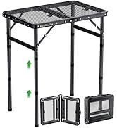 GARLLEN 2ft Folding Grill Table, 3 Adjustable Height Lightweight Camping Table with Heat-Resistan...