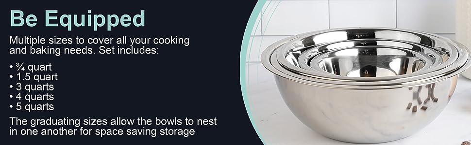 Multiple sizes mixing bowl set