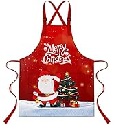 LshyMn Santa Claus Apron 33.4L x 27.5W Inches Christmas Cartoon Christmas Tree Snow Pattern Print...
