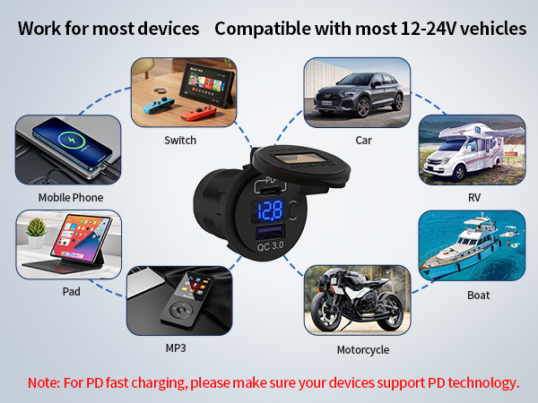 12v usb direct to battery usb charger boat usb charging port waterproof usb port 12v usb c