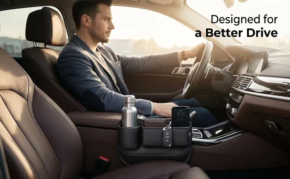 Car Seat Gap Filler Organizer with Cup Holder - Premium Leather