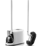HAMITOR Toilet Plunger Bowl Brush Combo:Heavy Duty Rubber for Drain Clog Remover - Curved Design ...