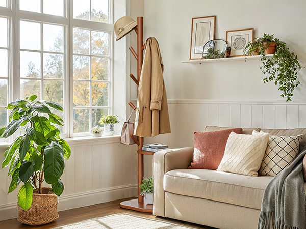 coat rack tree freestanding hat rack hall tree with shelf entryway hallway bedroom PIFCR11BR