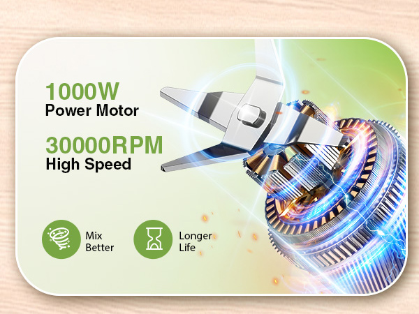 Max 1000w power motor of this blenders for smoothies with 30000 rpm high speed