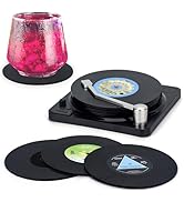 Valdivia Retro Vinyl Record Coasters with Player, 6PCS Music Coasters for Drinks, Home and Coffee...