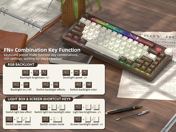 75% Mechanical Keyboard with Screen and Knob, Retro Creamy Wireless Gaming Keyboard Custom