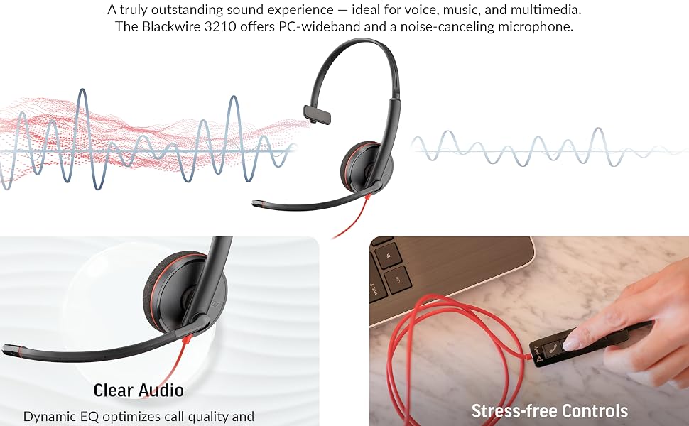 clear audio stress free controls single ear headset noise cancelling microphone
