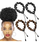 4 pcs Afro Puff Hair Tie Satin Hair Scrunchies, Black and Brown Adjustable Hair Ties, Adjustable ...