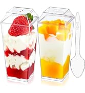 Qeirudu 50 Pack 3 oz Mini Dessert Cups with Lids and Spoons, Small Plastic Parfait Cup Clear Squa...