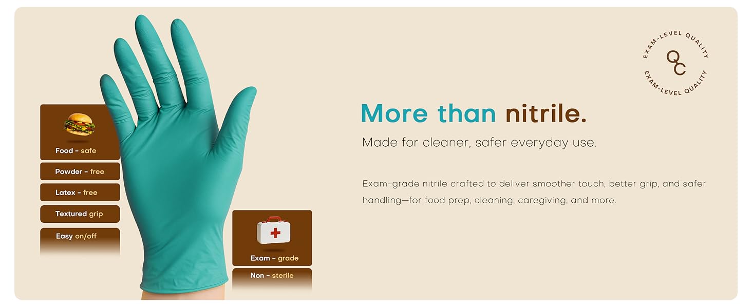 Exam-grade nitrile deliver smoother touch better grip safer handling food prep cleaning caregiving
