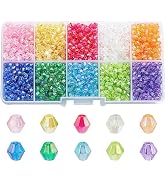PH PandaHall 2500pcs Faceted Acrylic Beads 4mm Colorful Beads 10 Color Crystal Bicone Beads Loose...