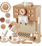 BUYGER Kids Wooden Coffee Maker Toy, Pretend Play Kitchen Accessories Coffee Playset Tea Set Gift...