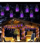 Solar String Lights for Outside, 33Ft Solar Patio Lights with 15 Flickering Flame Light Bulbs, Wa...