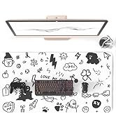 Colorful Star Black White Graffiti Large Gaming Mouse Pad, Cute Dinosaur Waterproof Non-Slip Keyb...