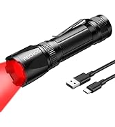 RECHOO Red Light Flashlight, High-Powered 3 Modes Red LED Rechargeable Flashlights with Clip &amp; La...