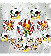 44PCS Soccer Hanging Swirls for Sports Theme Birthday Party Decorations, Soccer Flag Ceiling Spir...