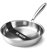 Kirecoo Tri-Ply Stainless Steel Pan - 12 Inch Frying Pan, Fast and Even Heat Stainless Steel Skil...