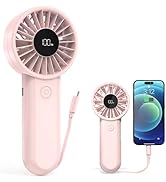 AMACOOL Handheld Fan Rechargeable, Built-in Type-C Cable, 5-Speed Personal Fan with LED Display, ...