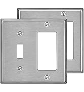 [2 Pack] BESTTEN 2-Gang Combination Metal Wall Plate, 1-Toggle/1-Decor, Standard Size, Anti-Corro...