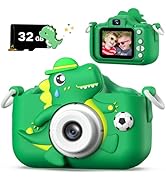 Dinosaur Kids Camera for Boys Girls, Toddler Digital Selfie Camera with Cute Protective Cover and...
