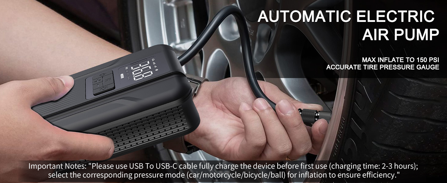 Tire Inflator Portable Air Compressor Portable Pump for Car Tires Inflator 150 PSI &amp;amp; 5000mAh Battery