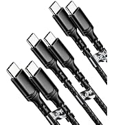 100W PD Fast Charging USB C-C Cable 3-Pack 3.3/6.6/10' iPhone 15-17,Black | Nylon Braided, Fast C...