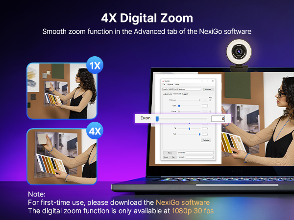 4X zoom enabled via the NexiGo Webcam App